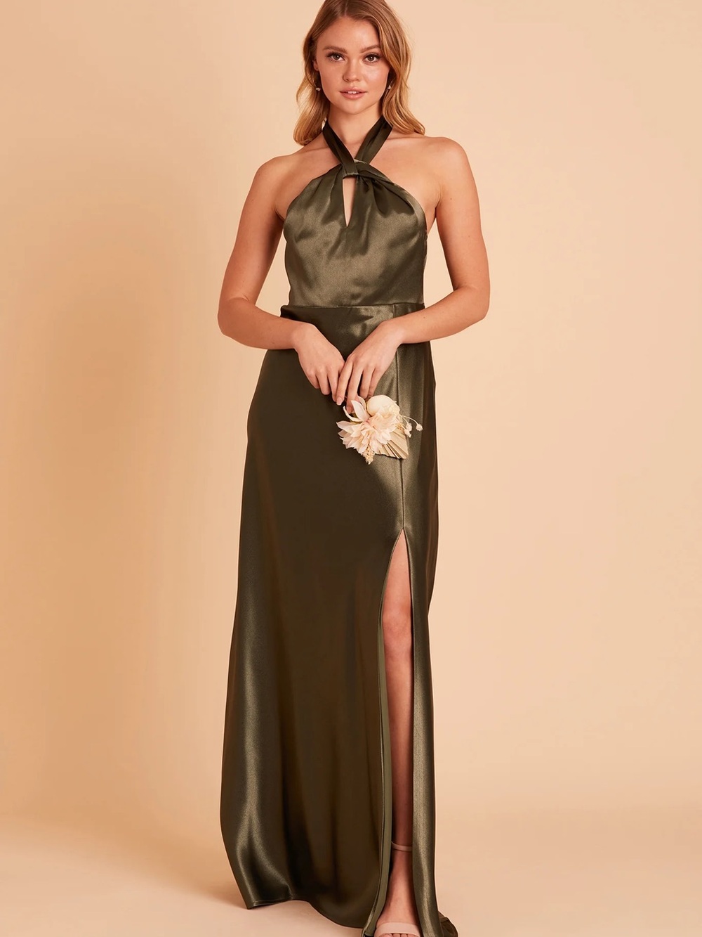 Birdy Grey Olive Monica Satin Halter Dress